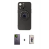 MARSİLYAN™- iPhone 13 Pro Max Kılıf Eksen Klasik Prime - Siyah Bilvis 3D Cam Ekran Koruyucu + Neon Fosforlu Kamera Lens - YL