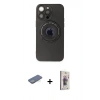 MARSİLYAN™- iPhone 13 Pro Max Kılıf Eksen Klasik Prime - Siyah Bilvis 3D Cam Ekran Koruyucu + Renkli Kamera Lens Koruma Cam - YL