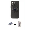 MARSİLYAN™- iPhone 13 Pro Max Kılıf Eksen Klasik Prime - Siyah Bilvis 3D Cam Ekran Koruyucu + Renkli Kamera Lens Koruma Cam - MI