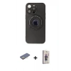 MARSİLYAN™- iPhone 13 Pro Max Kılıf Eksen Klasik Prime - Siyah Bilvis 3D Cam Ekran Koruyucu + Sarı Renkli Kamera Lens Koruma Cam