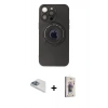 MARSİLYAN™- iPhone 13 Pro Max Kılıf Eksen Klasik Prime - Siyah Bilvis 3D Cam Ekran Koruyucu + Sierra Blue Pers Alüminyum Kamera Lens