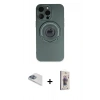MARSİLYAN™- iPhone 13 Pro Max Kılıf Eksen Klasik Prime - Siyah Bilvis 3D Cam Ekran Koruyucu + Sierra Blue Pers Alüminyum Kamera Lens