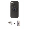 MARSİLYAN™- iPhone 13 Pro Max Kılıf Eksen Klasik Prime - Siyah Bilvis 3D Mat Cam Ekran Koruyucu + Pers Alüminyum Kamera Lens - GD