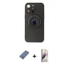 MARSİLYAN™- iPhone 13 Pro Max Kılıf Eksen Klasik Prime - Siyah Bilvis 3D Mat Cam Ekran Koruyucu + Metal Kamera Lens Koruma Cam - AKYL