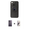 MARSİLYAN™- iPhone 13 Pro Max Kılıf Eksen Klasik Prime - Siyah Bilvis 3D Mat Cam Ekran Koruyucu + Neon Fosforlu Kamera Lens - BZ