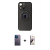 MARSİLYAN™- iPhone 13 Pro Max Kılıf Eksen Klasik Prime - Siyah Bilvis 3D Mat Cam Ekran Koruyucu + Neon Fosforlu Kamera Lens - MI