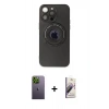 MARSİLYAN™- iPhone 13 Pro Max Kılıf Eksen Klasik Prime - Siyah Bilvis 3D Mat Cam Ekran Koruyucu + Neon Fosforlu Kamera Lens - YL