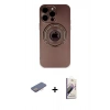 MARSİLYAN™- iPhone 13 Pro Max Kılıf Eksen Klasik Prime - Siyah Bilvis 3D Mat Cam Ekran Koruyucu + Renkli Kamera Lens Koruma Cam - PE