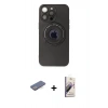 MARSİLYAN™- iPhone 13 Pro Max Kılıf Eksen Klasik Prime - Siyah Bilvis 3D Mat Cam Ekran Koruyucu + Renkli Kamera Lens Koruma Cam - MI