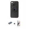 MARSİLYAN™- iPhone 13 Pro Max Kılıf Eksen Klasik Prime - Siyah Bilvis 3D Mat Cam Ekran Koruyucu + Renkli Kamera Lens Koruma Cam - TU