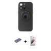 MARSİLYAN™- iPhone 13 Pro Max Kılıf Eksen Klasik Prime - Siyah Bilvis 3D Mat Cam Ekran Koruyucu + Renkli Kamera Lens Koruma Cam - YL
