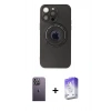 MARSİLYAN™- iPhone 13 Pro Max Kılıf Eksen Klasik Prime - Siyah Bilvis 5in1 3D Magic Cam Ekran Koruyucu + Beyaz Neon Fosforlu Kamera Lens