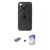 MARSİLYAN™- iPhone 13 Pro Max Kılıf Eksen Klasik Prime - Siyah Bilvis 5in1 3D Magic Cam Ekran Koruyucu + Renkli Kamera Lens Koruma Cam - MI