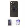 MARSİLYAN™- iPhone 13 Pro Max Kılıf Eksen Klasik Prime - Siyah Bilvis 5in1 3D Magic Cam Ekran Koruyucu + Neon Fosforlu Kamera Lens - MI