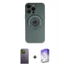 MARSİLYAN™- iPhone 13 Pro Max Kılıf Eksen Klasik Prime - Siyah Bilvis 5in1 3D Magic Cam Ekran Koruyucu + Neon Fosforlu Kamera Lens - YL