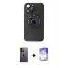 MARSİLYAN™- iPhone 13 Pro Max Kılıf Eksen Klasik Prime - Siyah Bilvis 5in1 3D Magic Cam Ekran Koruyucu + Neon Fosforlu Kamera Lens - YL