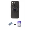 MARSİLYAN™- iPhone 13 Pro Max Kılıf Eksen Klasik Prime - Siyah Bilvis 5in1 3D Magic Cam Ekran Koruyucu + Pembe Shine Kamera Lens Koruma Cam