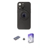 MARSİLYAN™- iPhone 13 Pro Max Kılıf Eksen Klasik Prime - Siyah Bilvis 5in1 3D Magic Cam Ekran Koruyucu + Renkli Kamera Lens Koruma Cam - SI