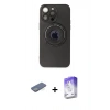 MARSİLYAN™- iPhone 13 Pro Max Kılıf Eksen Klasik Prime - Siyah Bilvis 5in1 3D Magic Cam Ekran Koruyucu + Yeşil Renkli Kamera Lens Koruma Cam