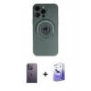 MARSİLYAN™- iPhone 13 Pro Max Kılıf Eksen Klasik Prime - Siyah Bilvis 5in1 5D Magic Hayalet Cam Ekran Koruyucu + Neon Fosforlu Kamera Lens - BZ
