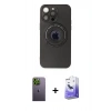 MARSİLYAN™- iPhone 13 Pro Max Kılıf Eksen Klasik Prime - Siyah Bilvis 5in1 5D Magic Hayalet Cam Ekran Koruyucu + Yeşil Neon Fosforlu Kamera Lens