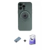 MARSİLYAN™- iPhone 13 Pro Max Kılıf Eksen Klasik Prime - Siyah Bilvis 5in1 5D Magic Hayalet Cam Ekran Koruyucu + Gökkuşağı Shine Kamera Lens Koruma Cam