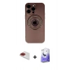 MARSİLYAN™- iPhone 13 Pro Max Kılıf Eksen Klasik Prime - Siyah Bilvis 5in1 5D Magic Hayalet Cam Ekran Koruyucu + Kırmızı Pers Alüminyum Kamera Lens