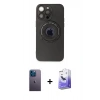 MARSİLYAN™- iPhone 13 Pro Max Kılıf Eksen Klasik Prime - Siyah Bilvis 5in1 5D Magic Hayalet Cam Ekran Koruyucu + Neon Fosforlu Kamera Lens - MI