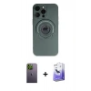 MARSİLYAN™- iPhone 13 Pro Max Kılıf Eksen Klasik Prime - Siyah Bilvis 5in1 5D Magic Hayalet Cam Ekran Koruyucu + Yeşil Neon Fosforlu Kamera Lens