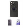 MARSİLYAN™- iPhone 13 Pro Max Kılıf Eksen Klasik Prime - Siyah Bilvis 5in1 5D Magic Hayalet Cam Ekran Koruyucu + Neon Fosforlu Kamera Lens - BZ