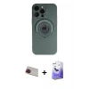 MARSİLYAN™- iPhone 13 Pro Max Kılıf Eksen Klasik Prime - Siyah Bilvis 5in1 5D Magic Hayalet Cam Ekran Koruyucu + Kırmızı Rainbow Kamera Lens Koruma Cam