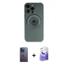 MARSİLYAN™- iPhone 13 Pro Max Kılıf Eksen Klasik Prime - Siyah Bilvis 5in1 5D Magic Hayalet Cam Ekran Koruyucu + Neon Fosforlu Kamera Lens - MI