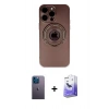 MARSİLYAN™- iPhone 13 Pro Max Kılıf Eksen Klasik Prime - Siyah Bilvis 5in1 5D Magic Hayalet Cam Ekran Koruyucu + Neon Fosforlu Kamera Lens - MI