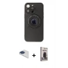 MARSİLYAN™- iPhone 13 Pro Max Kılıf Eksen Klasik Prime - Siyah Bilvis Hayalet Cam Ekran Koruyucu + Pers Alüminyum Kamera Lens - LT