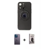 MARSİLYAN™- iPhone 13 Pro Max Kılıf Eksen Klasik Prime - Siyah Bilvis Hayalet Cam Ekran Koruyucu + Neon Fosforlu Kamera Lens - MI