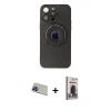MARSİLYAN™- iPhone 13 Pro Max Kılıf Eksen Klasik Prime - Siyah Bilvis Hayalet Cam Ekran Koruyucu + Rainbow Kamera Lens Koruma Cam - MI