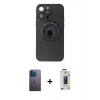 MARSİLYAN™- iPhone 13 Pro Max Kılıf Eksen Klasik Prime - Siyah Bilvis Hayalet Cam Ekran Koruyucu + Neon Fosforlu Kamera Lens - MI