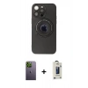 MARSİLYAN™- iPhone 13 Pro Max Kılıf Eksen Klasik Prime - Siyah Bilvis Hayalet Cam Ekran Koruyucu + Neon Fosforlu Kamera Lens - YL