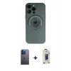 MARSİLYAN™- iPhone 13 Pro Max Kılıf Eksen Klasik Prime - Siyah Bilvis Hayalet Cam Ekran Koruyucu + Neon Fosforlu Kamera Lens - MI
