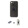 MARSİLYAN™- iPhone 13 Pro Max Kılıf Eksen Klasik Prime - Siyah Bilvis Hayalet Cam Ekran Koruyucu + Renkli Kamera Lens Koruma Cam - PE
