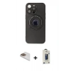 MARSİLYAN™- iPhone 13 Pro Max Kılıf Eksen Klasik Prime - Siyah Bilvis Hayalet Cam Ekran Koruyucu + Pers Alüminyum Kamera Lens - GD