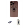 MARSİLYAN™- iPhone 13 Pro Max Kılıf Eksen Klasik Prime - Siyah Bilvis Hayalet Cam Ekran Koruyucu + Turuncu Renkli Kamera Lens Koruma Cam