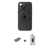 MARSİLYAN™- iPhone 13 Pro Max Kılıf Eksen Klasik Prime - Siyah Bilvis Hayalet Cam Ekran Koruyucu + Turuncu Renkli Kamera Lens Koruma Cam