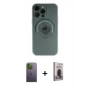 MARSİLYAN™- iPhone 13 Pro Max Kılıf Eksen Klasik Prime - Siyah Bilvis Hayalet Cam Ekran Koruyucu + Neon Fosforlu Kamera Lens - YL