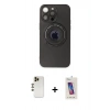 MARSİLYAN™- iPhone 13 Pro Max Kılıf Eksen Klasik Prime - Siyah Joko 5D Cam + Gold Shine Kamera Lens