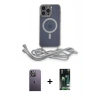 MARSİLYAN™- iPhone 13 Pro Max Kılıf Eksen Özel Seri - Şeffaf 360 Full Body Arka Koruyucu + Neon Fosforlu Kamera Lens - BZ