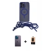 MARSİLYAN™- iPhone 13 Pro Max Kılıf Eksen Özel Seri - Şeffaf Maxco Cam Ekran Koruyucu + Mavi Neon Fosforlu Kamera Lens