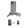 MARSİLYAN™- iPhone 13 Pro Max Kılıf Eksen Özel Seri - Şeffaf Maxco Cam Ekran Koruyucu + Mavi Neon Fosforlu Kamera Lens