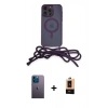 MARSİLYAN™- iPhone 13 Pro Max Kılıf Eksen Özel Seri - Şeffaf Maxco Cam Ekran Koruyucu + Mavi Neon Fosforlu Kamera Lens