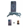 MARSİLYAN™- iPhone 13 Pro Max Kılıf Eksen Özel Seri - Şeffaf Maxco Cam Ekran Koruyucu + Mavi Neon Fosforlu Kamera Lens
